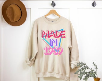 Made in 1989 Retro Sweatshirt, Oversized Birthday Crewneck Sweater, Born in 1980s Clothing, Birthday Gift for Millennials, Birthday Year Tee