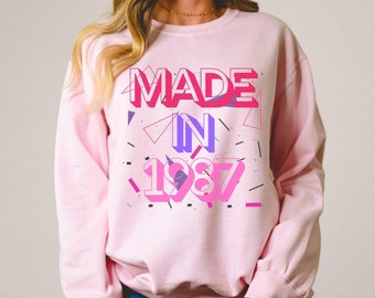 Made in 1987 Retro Sweatshirt, Oversized Birthday Sweater, Made in 1980s Clothing, Birthday Gift for Millennials, Birthday Year Crewneck