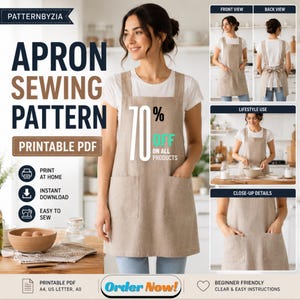 Apron Sewing Pattern PDF | Cross Back Tutorial, Japanese Linen Style (Digital Download)