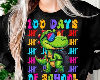 100 días de clases Dinosaurio 100.º día 100 días Niños más inteligentes Sublimación PNG, Arte imprimible, Diseño de manualidades, Diseño DTF, Vector, Digital