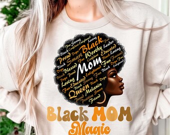 Womens Black History Month Tee Black Mom Magic Melanin PNG, Printable Art, Crafting Design, Dtf Design, Vector, Digital Download
