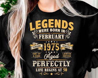Vintage Made In February 1975 Legend 50th Birthday Gift Sublimation PNG, Printable Art, Crafting Design, Dtf Design, Vector, Digital