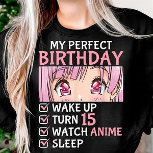 Anime Manga Urodziny PNG, 15. urodziny nastolatek Oglądaj Anime 15 lat Anime Nastolatki Dziewczyny Sublimacja PNG, Projekt DTF, Wektor, Cyfrowy