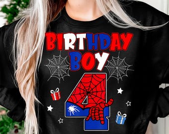 4th Birthday Boy Spider Theme Party 4 Year Old Boys Kids Sublimation PNG, Printable Art, Crafting Design, Dtf Design, Vector, Digital PNG