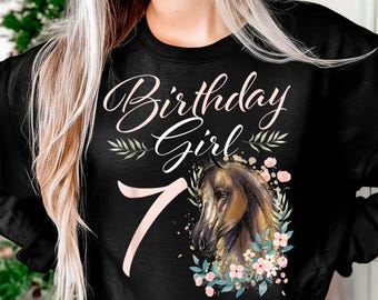 7歳の誕生日の女の子、馬好き、7歳の誕生日昇華PNG、印刷可能なアート、クラフトデザイン、DTFデザイン、ベクター、デジタルダウンロード