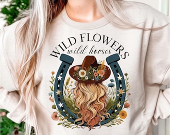 Wildflowers Wild Horses Western Boho Country Music PNG, Printable Art, Crafting Design, Dtf Design, Vector, Digital Download