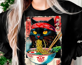 Funny Cat Ramen Noodles Cat Ramen Japanese Kawaii Sublimation PNG, Printable Art, Crafting Design, Dtf Design, Vector, Digital Download