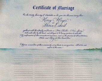 Marriage Certificates with Custom Painting of your Water View Wedding Venue