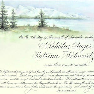Marriage Certificate with Custom Painting of Wedding Site Landscape, Venue