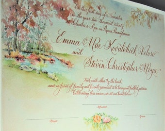 Marriage Certificates with Landscape Painting of outdoor Wedding Site