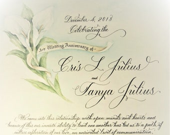 Beautiful Handwritten Wedding Vows with Custom Art, His and Her Vows in Calligraphy