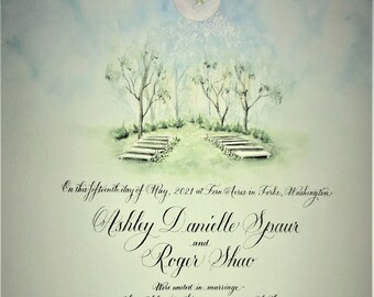 Marriage Certificate with Custom Art of Wedding Theme