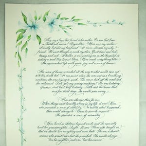 Custom Memorials and Eulogies written with Beautiful Calligraphy and Personalised Art