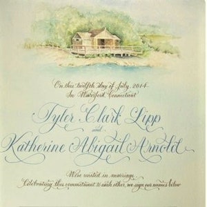 Marriage Certificate with Watercolor Painting of Wedding Site