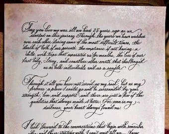 Customized Vintage Love Letter, Poem, Wedding Vows, Hand Lettered Beautiful Calligraphy