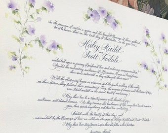 Quaker Marriage Certificates with Beautiful Calligraphy and Personalized Art of your wedding theme