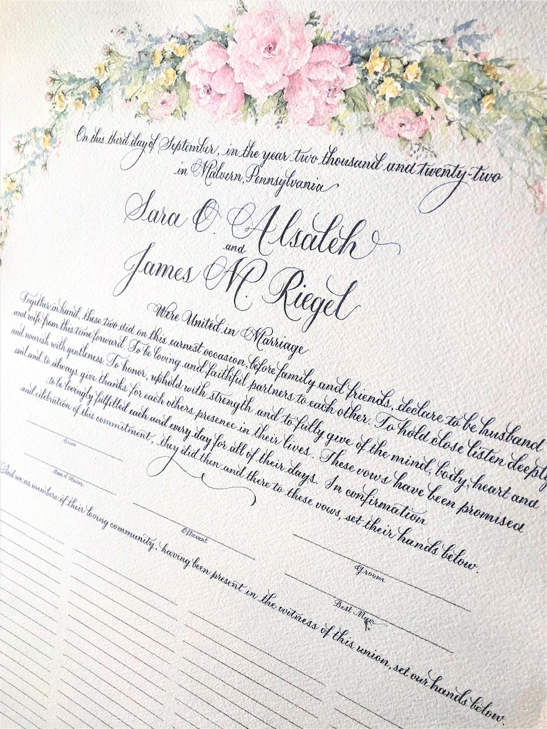 Quaker Marriage Certificate With Beautiful Calligraphy and - Etsy