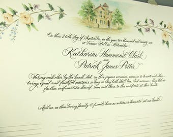 Marriage Certificate with custom painting of Wedding Venue