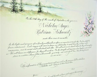 Marriage Certificate with Custom Landscape Painting of Wedding Site, Venue