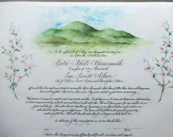 Custom Marriage Certificate with Landscape Painting of Wedding Site