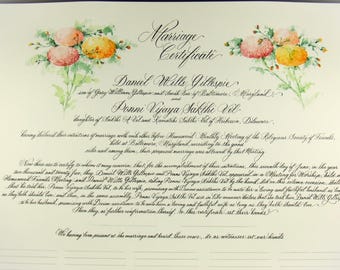 Marriage Certificate with Watercolor