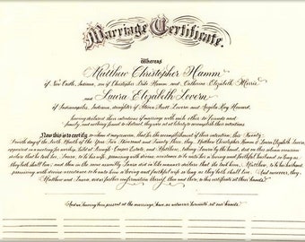 Hand Lettered Traditional Quaker Marriage Certificates in Calligraphy