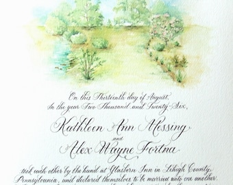 Custom Marriage Certificates with Original Painting of your Wedding Site Landscape