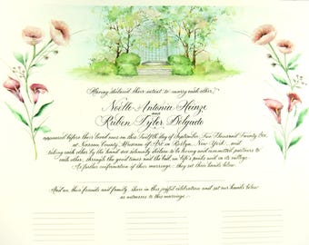 Marriage Certificate with Custom Painting of Wedding Site Landscape Venue
