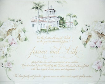 Marriage Certificates with Custom Painting of your venue or wedding landscape