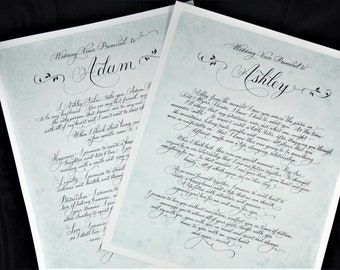 Beautifully Handwritten Wedding Vows with Calligraphy and Custom Art