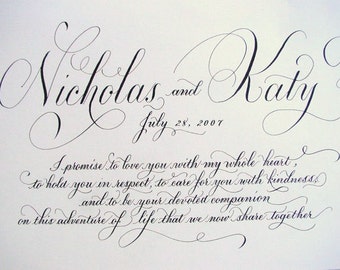 Handwritten Wedding Vows in Beautiful Calligraphy and Hand Lettered Vow Renewal