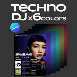 Techno DJ Media Kit x6 Colors | Electronic Music Press Kit Template | DJ EPK | Editable Canva Press Kit