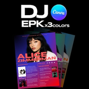 Electronic Music Press Kit x 3 Colors | DJ Media Kit Template | EPK Template | Editable Canva Press Kit