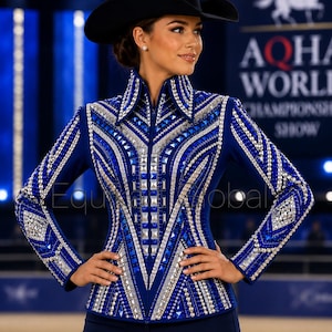 Royal Blue Western Showmanship Jacket – Crystal Rhinestone Studded Rodeo Queen Competition Blouse