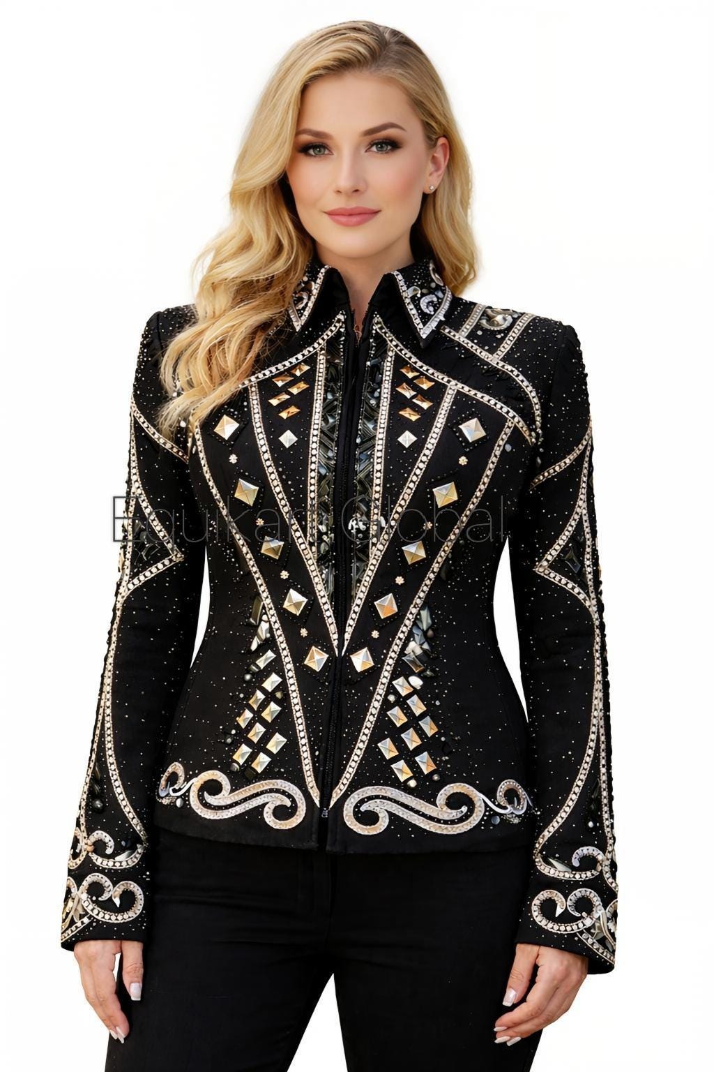 Black Western Showmanship Jacket – Rhinestone Stud Embellished Rodeo ...
