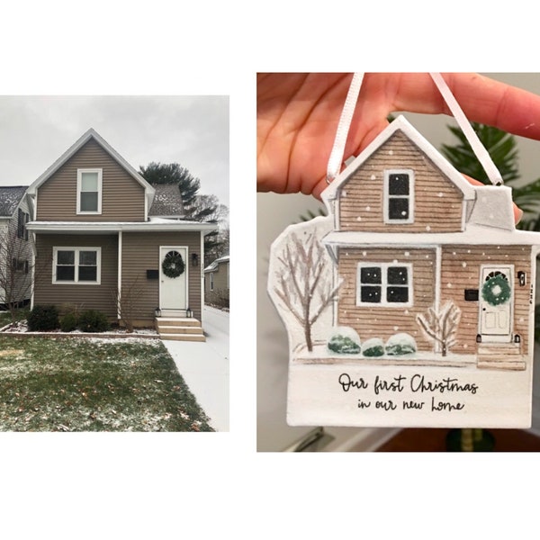 Personalized Winter Ornament, Holiday Decor, Custom House Ornament, Housewarming Gift, Realtor Closing Gift, First Home, Sentimental gift