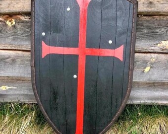 Handcrafted Wooden Templar Shield | Viking Heater Style Wall Decor, Cosplay Prop