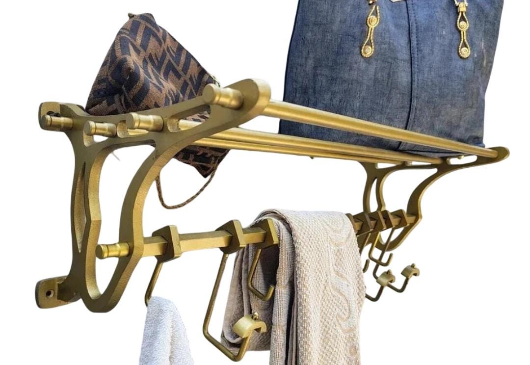 03424 Train Rack Antique Brass Train Rack Wall Mounted Luggage Shelf With Hooks - Etsy