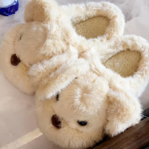 Cute Dog Face Slippers for Women - Cozy Plush Fleece, Non-Slip Sole, Indoor/Outdoor House Shoes with Thick Soft Comfortable Sole.