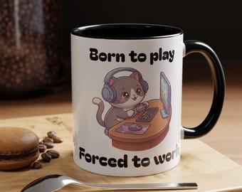 Tazza con gatto da videogiocatore carino / Tazza con animale da gioco kawaii / Tazza in stile pastello / Regalo per gli amanti dei gatti