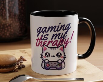 かわいいゲーマー猫マグカップ | かわいい猫カップ | パステルカラーのゲーミングマグ | ゲーマーと猫好きへのギフト
