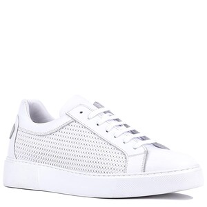Genuine Leather Sneakers for Men | Woven Detail Dress Sneakers | Black & White Smart Casual Shoes | Everyday Mens Leather Shoes image 3