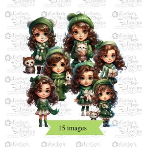 Brown Haired Christmas Cuties Clipart PNG