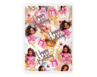 Copy of Wrapping Paper Roll - Birthday African American Girl Pink and Gold Design
