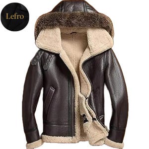 Men&#39;s Handmade Brown Shearling Leather Aviator Jacket - Custom Fit