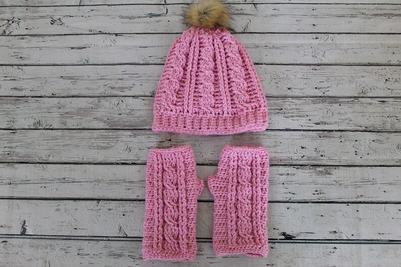pink hat and gloves