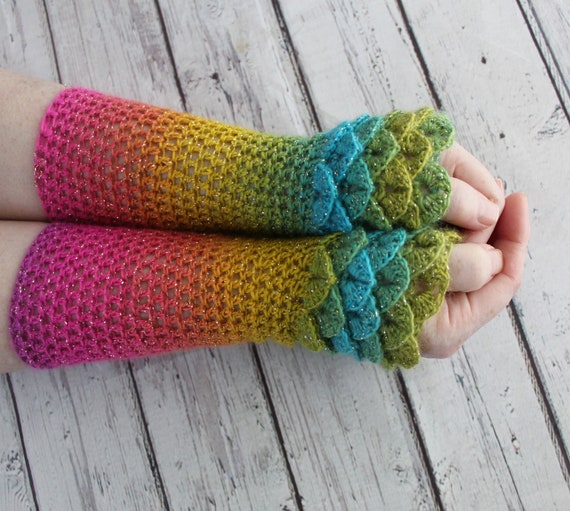 valentine gift fingerless mittens gloves dragon tear  gloves Crochet Ombre gloves Mothers Day gift Accessoires Handschoenen & wanten Armwarmers Dragon Scale gloves READY TO SHIP 