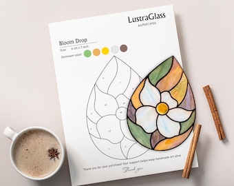 Bloom Drop Stained Glass Pattern PDF – Floral Suncatcher Template, Beginner Friendly Glass Art, Printable DIY Window Decor