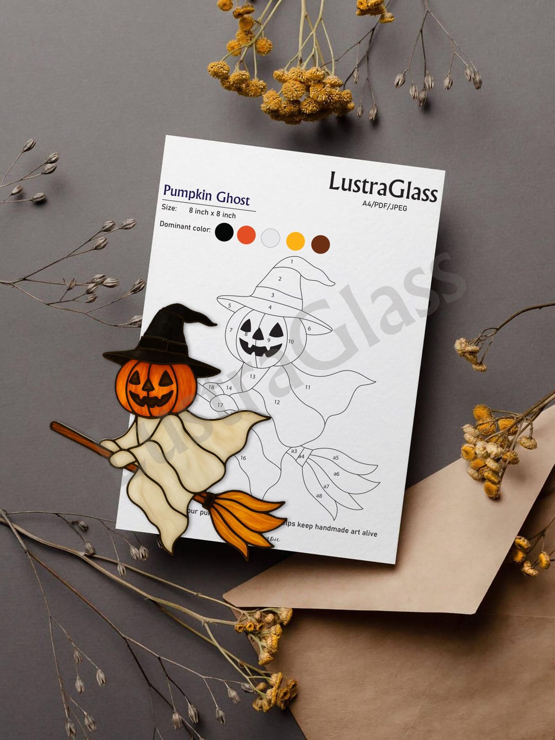 ハロウィンのステンドグラスのパターン：かぼちゃのゴーストサン