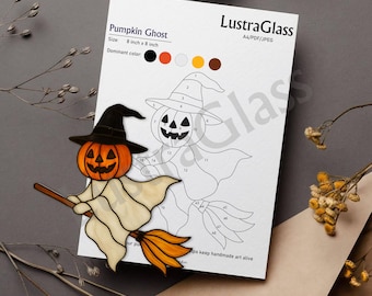 Halloween Stained Glass Pattern: Pumpkin Ghost Suncatcher Template (PDF)